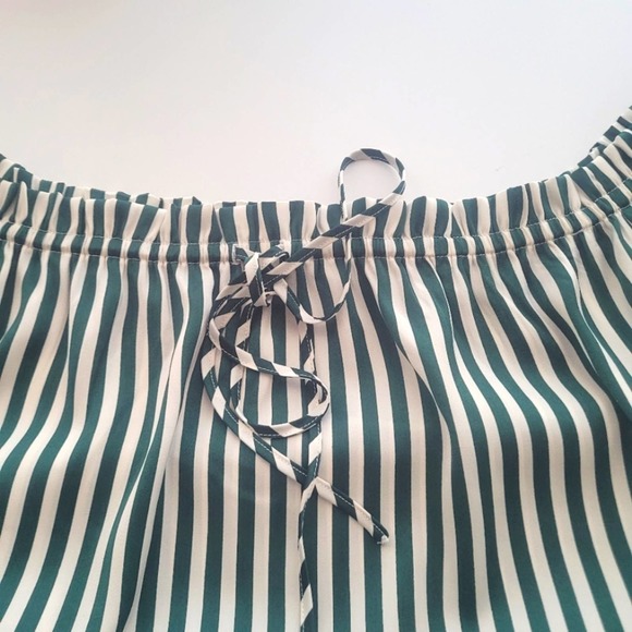H&M Green Stripe Off-the-Shoulder Top Size 12 - Picture 8 of 12